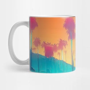 Retro vaporwave Palm beach with the ocean and sunset landscape Mug